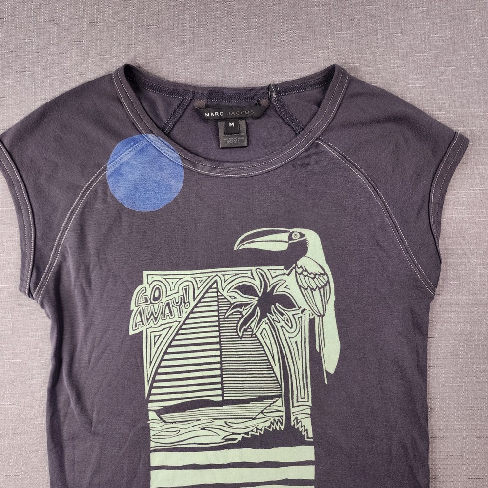Marc Jacobs Girls Go Away Vintage Graphic Toucan Sailboat Shirt Gray Size M